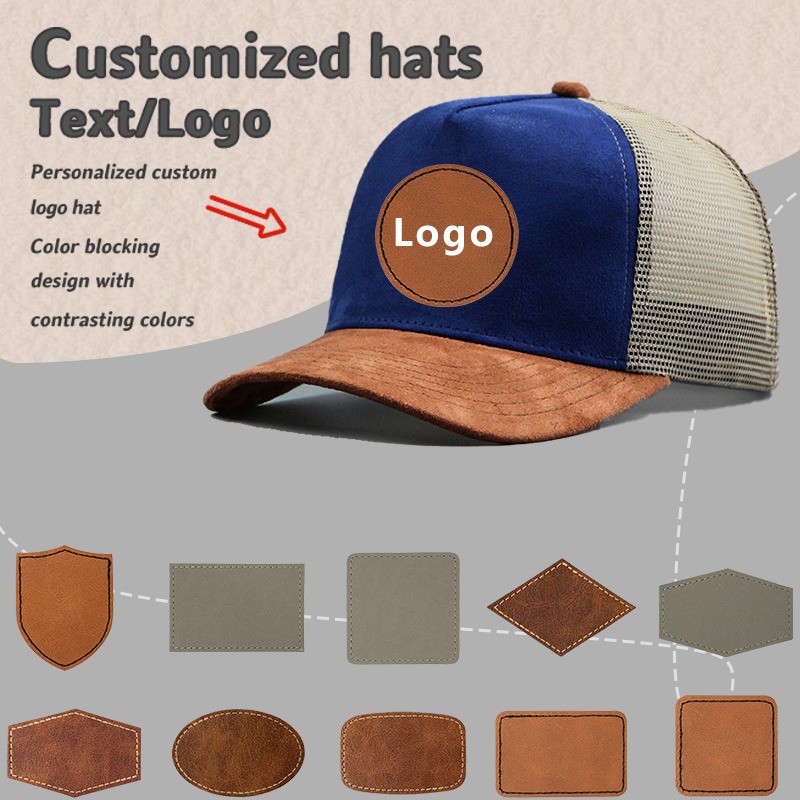 Trucker Cap Mesh - Leder-Label, individuelles Logo, Fünf-Panel-Wildleder-Baseballkappe für Männer