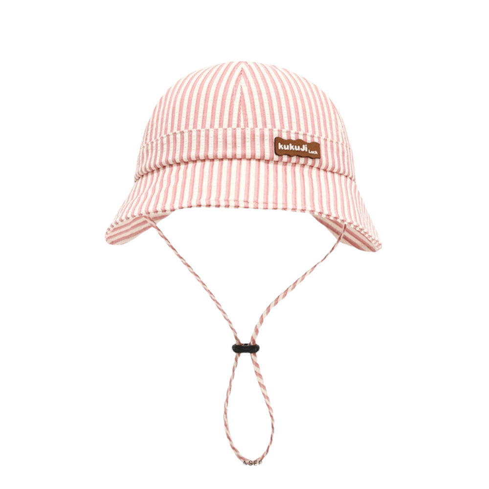 Sun Hat Wide Brim - Neuer gestreifter Baby-Fischerhut, verstellbar, atmungsaktiv, Baumwolle,
